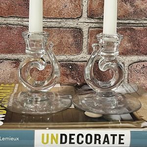 VTG Fostoria Century Candle Holder Stick Set of 2 Clear MCM Home Decor Accent